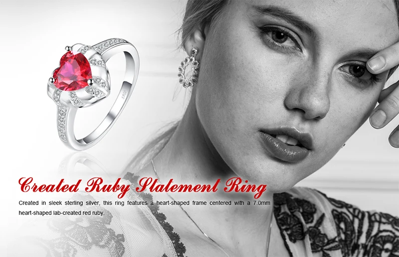 Jewelrypalace сердце любовь 1.86ct создан красный рубин Обручальные кольца для Для женщин Талисманы 925 серебро Мода г. Красивые ювелирные изделия