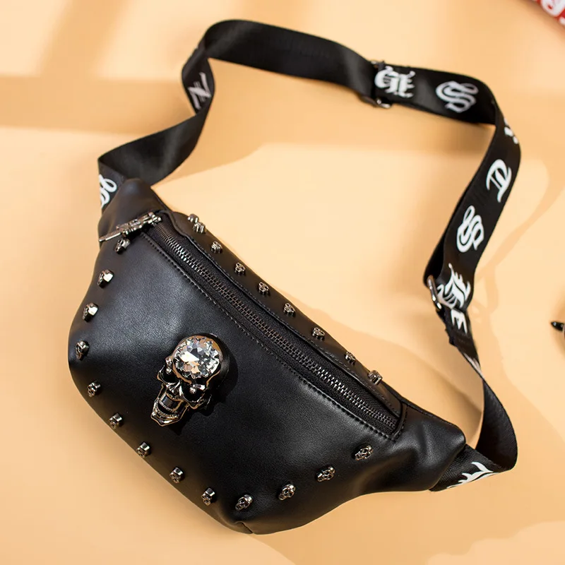 New Fashion Women Chest Bag PU Leather Shoulder Messenger Bags Skeleton Skull Personalized Waist Handbag High Quality Gift |
