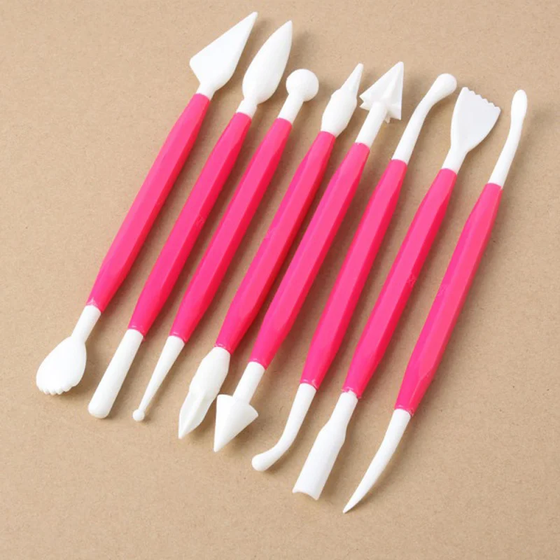 

8Pcs Double Ended(16 Shapes) Red Plastic Sculpting Tools DIY Cake Flower Decorating Fondant Sculpting Carving Cutting Tool