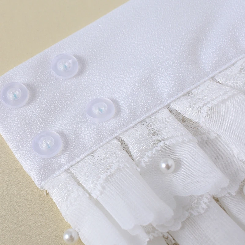 

Ladies Double Layer Detachable Cuffs Ruffles Lace Pearl Beading Fake Sleeves