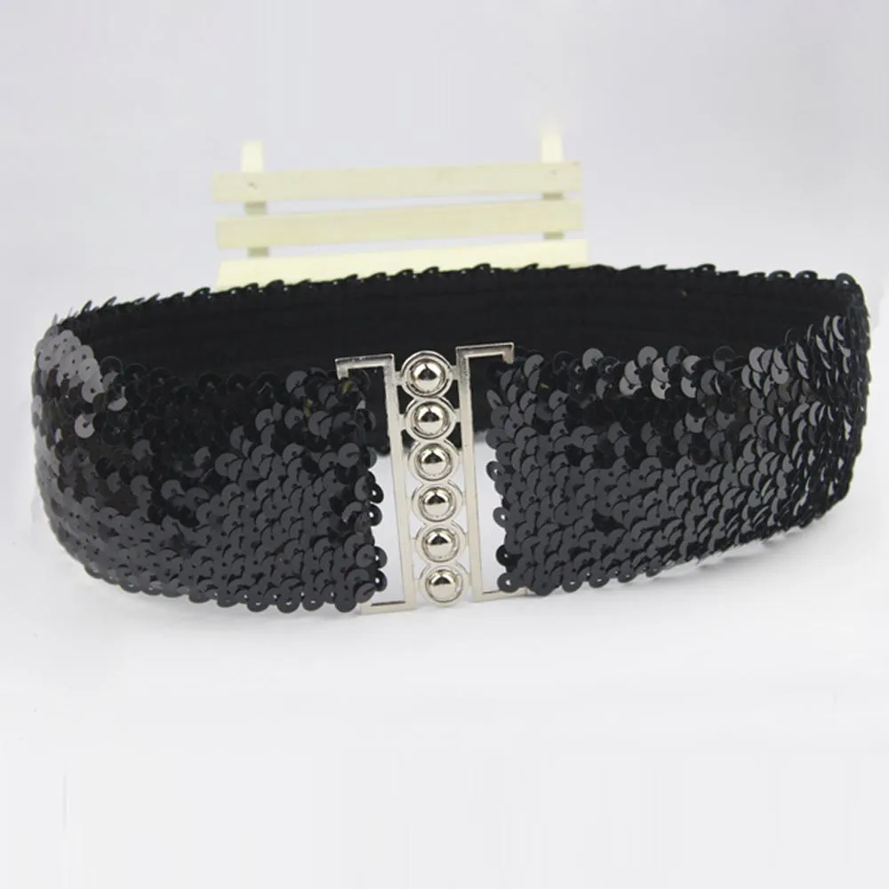 Женский винтажный широкий пояс SAGACE элегантный однотонный с блестками ручной