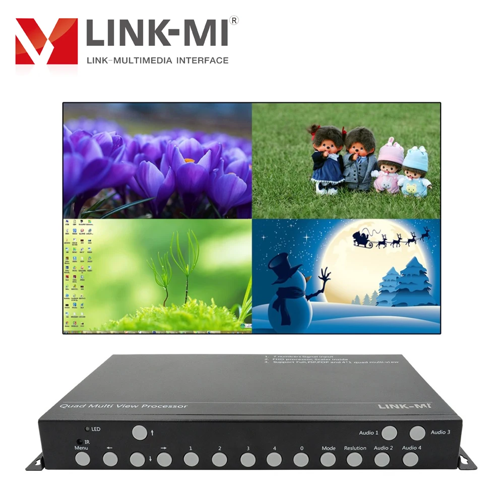 LINK-MI 4x1 Quad HD видео мультиплексор HDMI мультиплексор VGA + DP + HDMI Вход 1080P видео синтезатор 7 в 1 выход HDMI переключатель