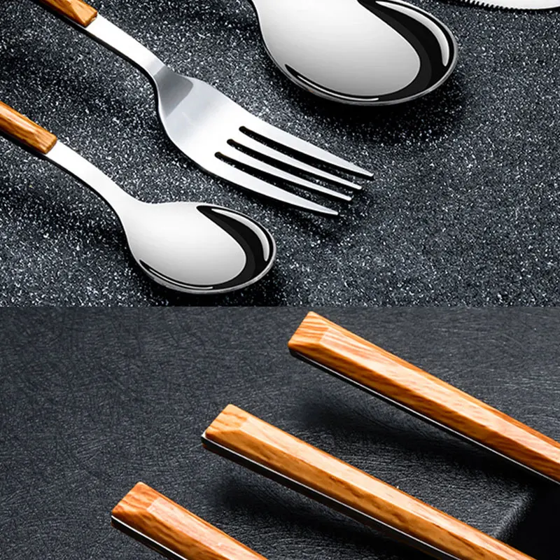 

Western Food Stainless Steel Fork Knife Imitation Wooden Handle Coffee Spoon Tableware Classic Kitchen Accessories 2020 New