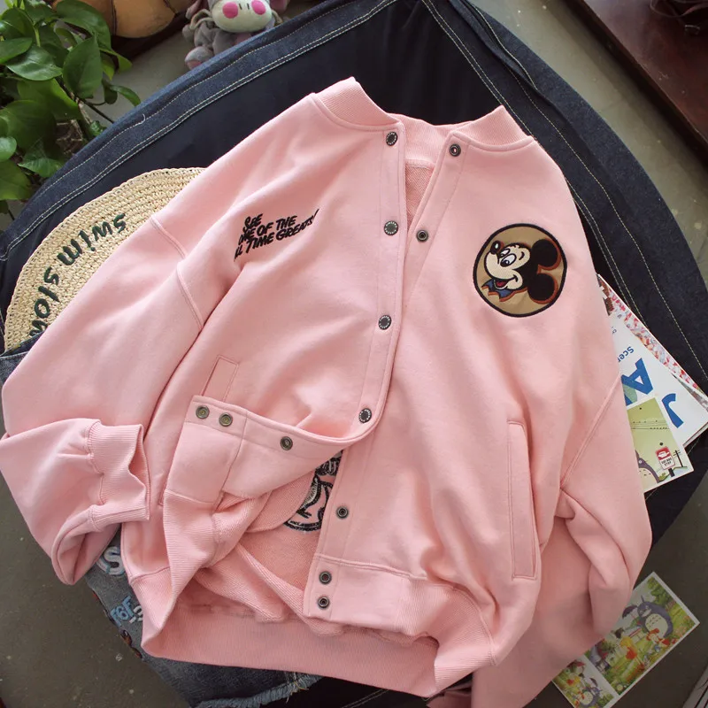 Женский однобортный свитшот с вышивкой Микки Маус |