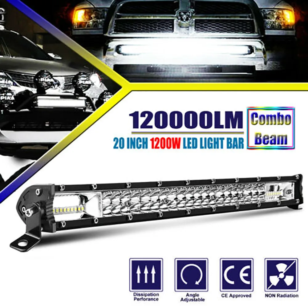 

20 Inch Car Spot Flood Combo Beam LED Work Light Bar 1200W High Power Driving Lamp Super Bright Off Road Light