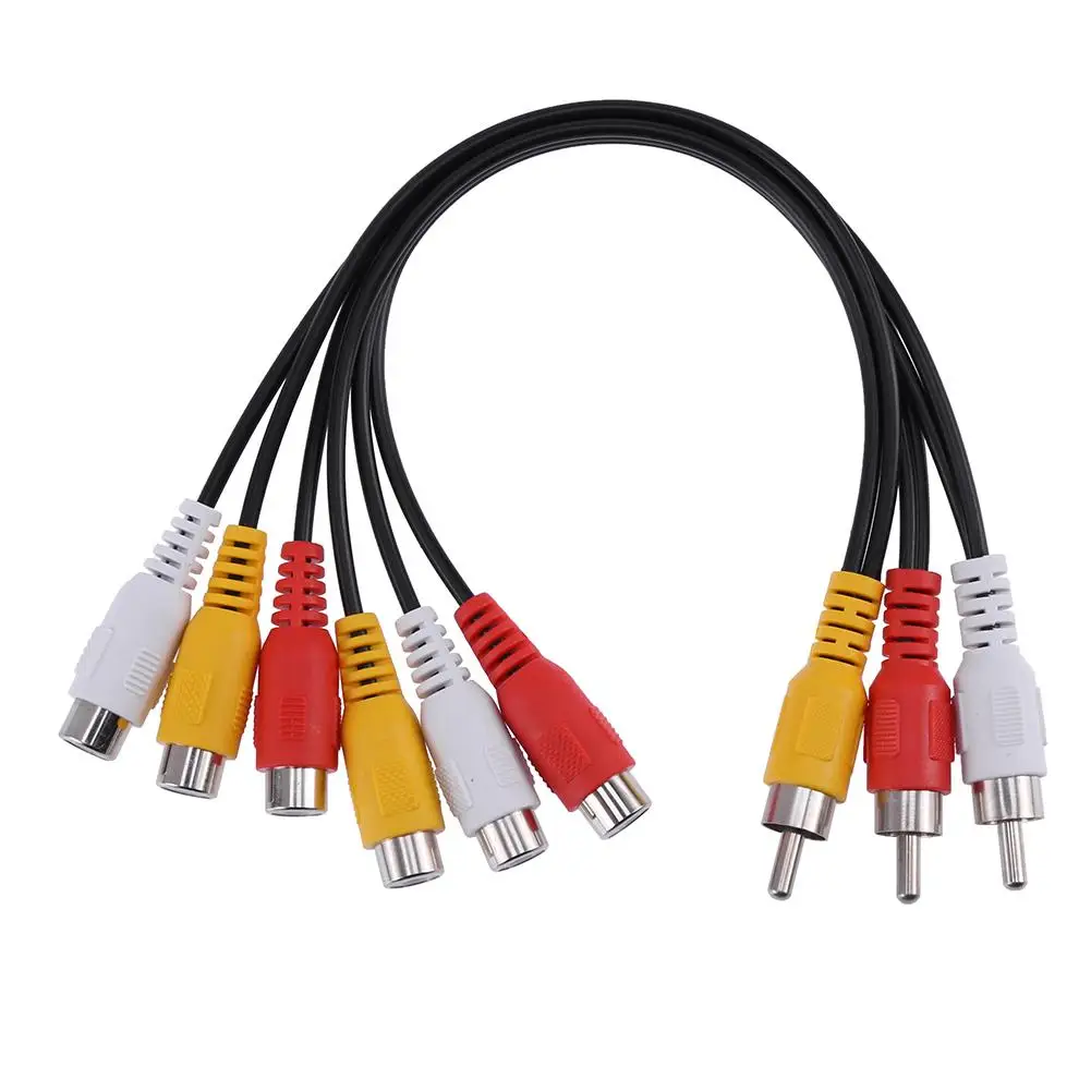 Черный аудио видео кабель 25 см 3RCA гнезда разъёма к 6RCA гнездовой разъем адаптер