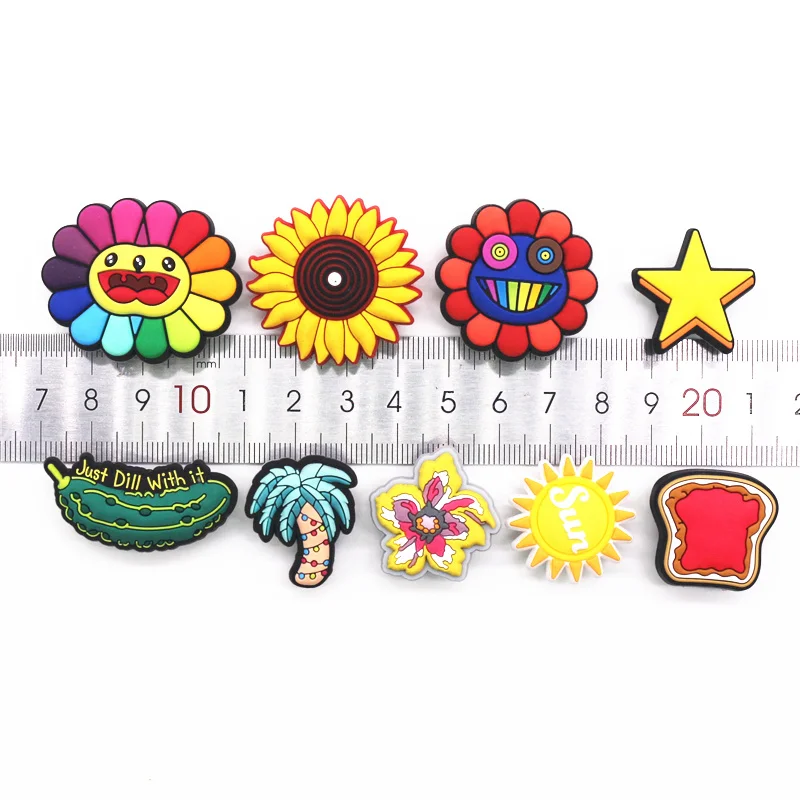 High Imitation Shoe Charms Sun Flower Cucumber Steak Coconut tree Star Shoe Decoration Shoe Accessories for Croc jibz Kids Party