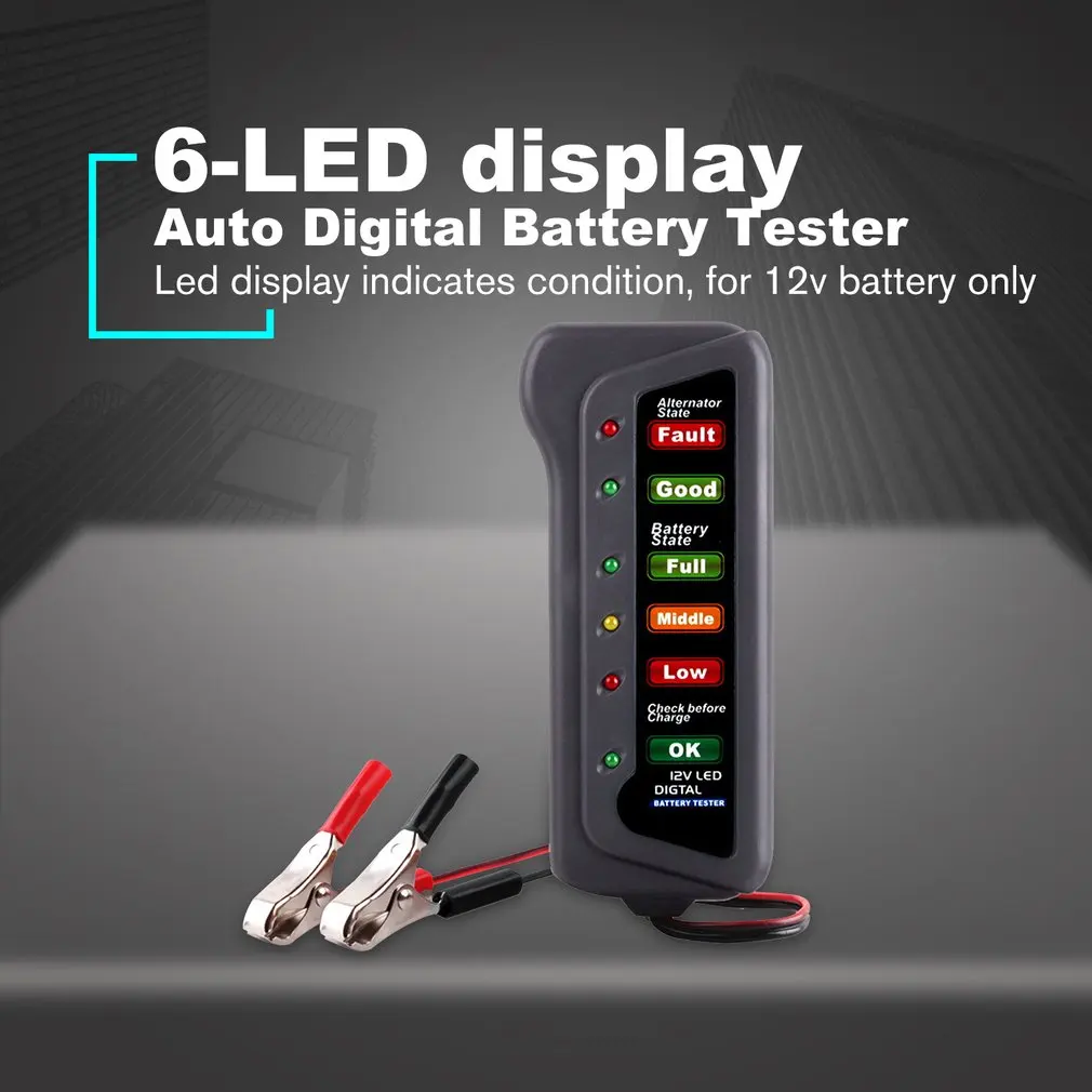 

Car Battery Tester 12V 6 LED Light Auto Digital Alternator Charging Tester for Car Motorcycle Auto Diagnostic Tool