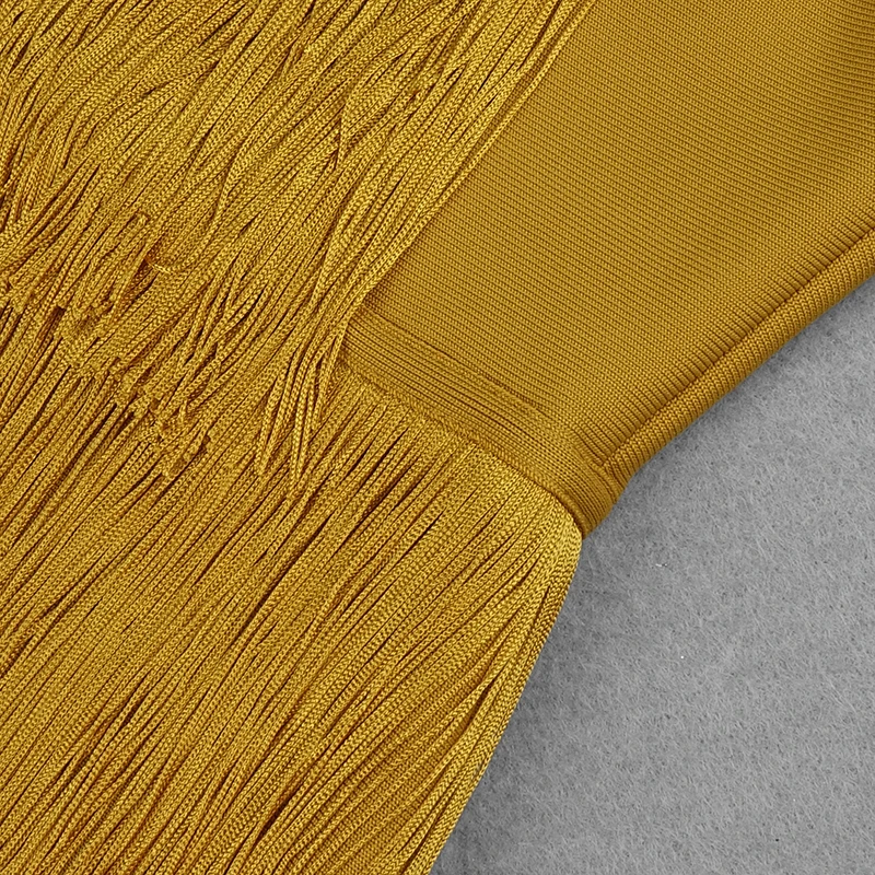 

New Summer Fashion Sexy V Neck Tassel Gold Women Bandage Dress 2020 Elegant Evening Party Club Dress Vestidos