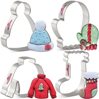 keniao winter christmas cookie cutter 4pc hat mitten ugly sweater stocking biscuit sandwich bread molds stainless steel