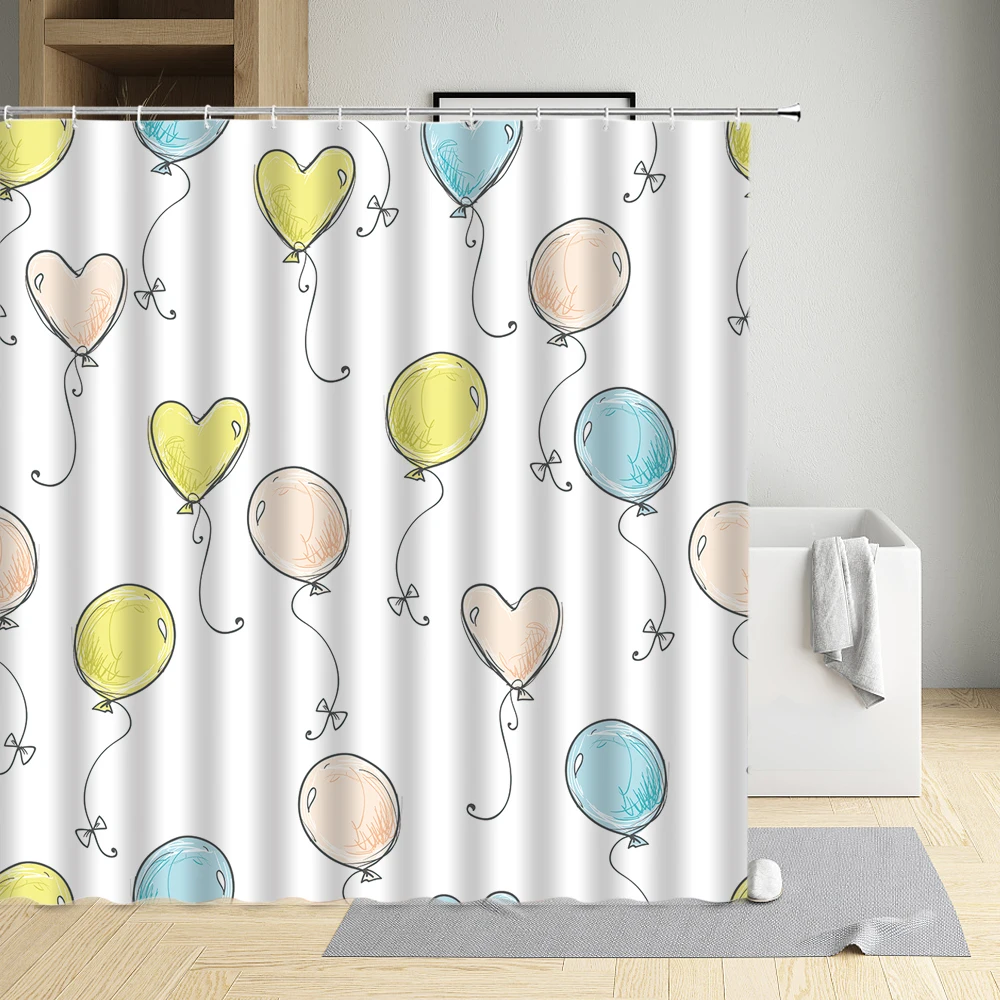 

Cartoons Child Shower Curtain Love Heart Balloons Leaves Lips Teacup Teapot Flowers Bird Bear Bunny Cloth Bathroom Decor