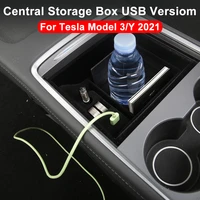 new for tesla model 3 y 2021 car central armrest storage box organizer containers center console usb hub extender charger