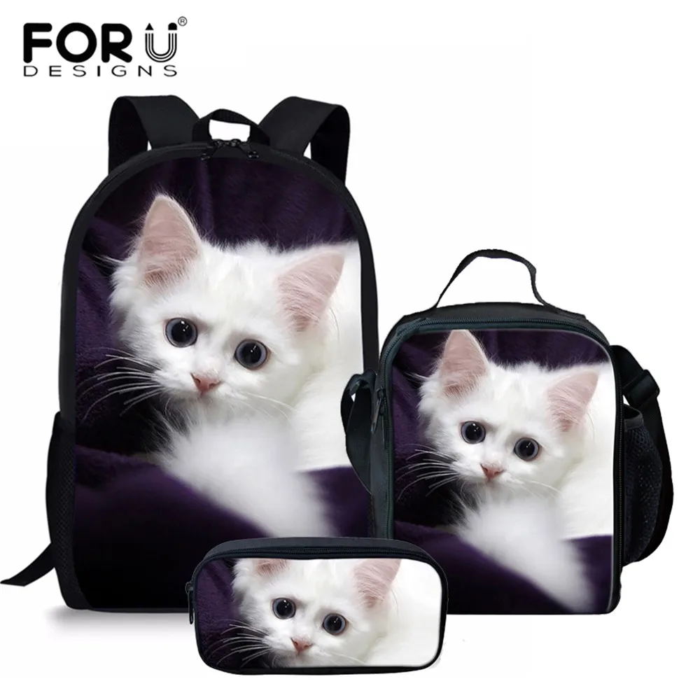 FORUDESIGNS 3 шт./компл. очаровательные школьные сумки с котятами для девочек