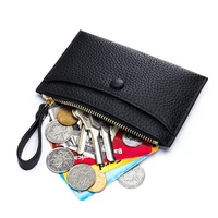 new strap zipper card holder mini thin lady small purse transparent id driver license slot real cow leather wallet bag
