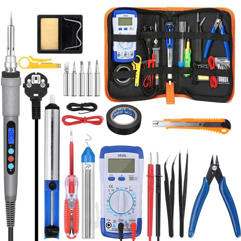 

Handskit Digital Soldering Iron Kit 90W 80W 60W Electric Soldering Iron with Multimeter Set 5pcs Soldering Tips Welding Tools