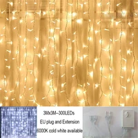3mx3m 300 led curtain string light wedding party home bedroom wall decorations 8 modes window lights 220v plug in led curtain