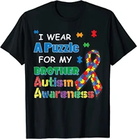 i wear a puzzle for my brother autism awareness t shirt tshirts summer plain man tees summer cotton