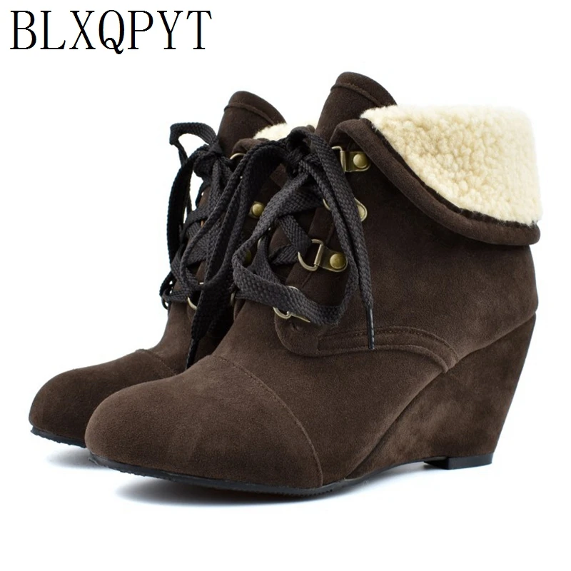 BLXQPYT New Big Size 34-48 wedges High Heels Warm Winter boots Women 2019 western platform Vintage Ankle Boots Shoes Woman172-3 | Обувь
