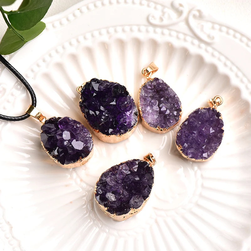 1 шт. ожерелье с подвеской из натурального кристалла Бразильский Аметист