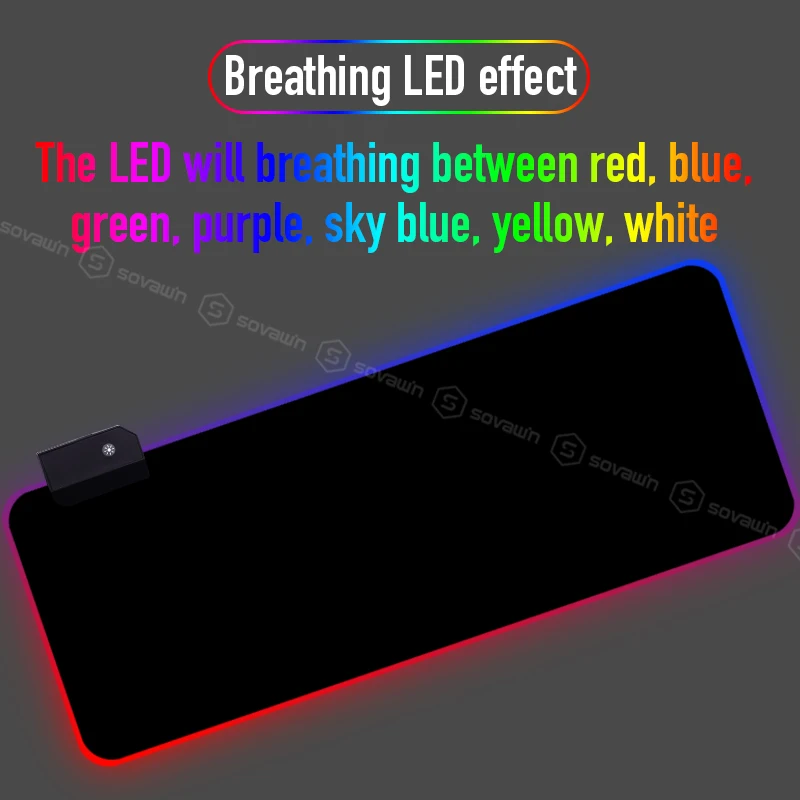 Игровой коврик для мыши Sovawin RGB 80x30 см нескользящий компьютерный со светодиодной
