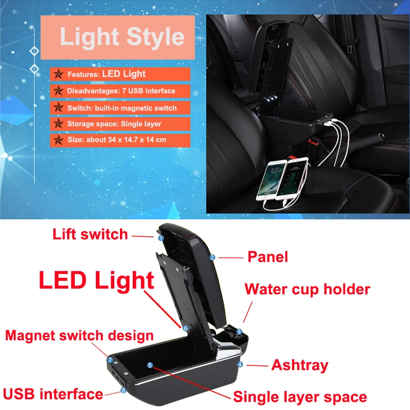 Подлокотник для Ford Fiesta 3 MK7 MK 7 2009-2017 USB-зарядка подлокотник автомобиля вращающийся