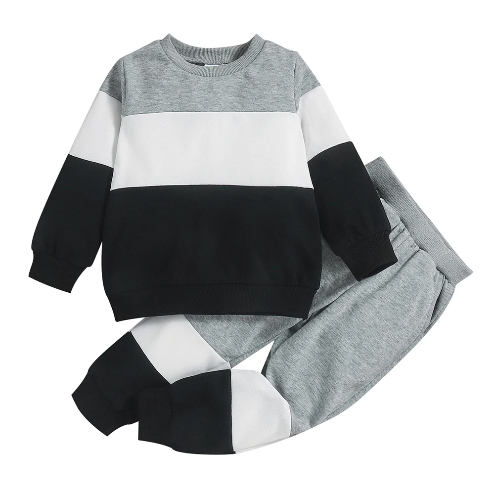 

Autumn Spring Baby Boys Girls Outfits Set Long Sleeve Patchwork Sweatshirt Trousers Casual Pullover Sweatpants Kids Clothes 1-6T