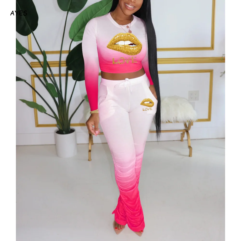 

Женские осенне-весенние комплекты одежды, одежда для отдыха с градиентом, повседневные спортивные костюмы, женский комплект из двух предме...