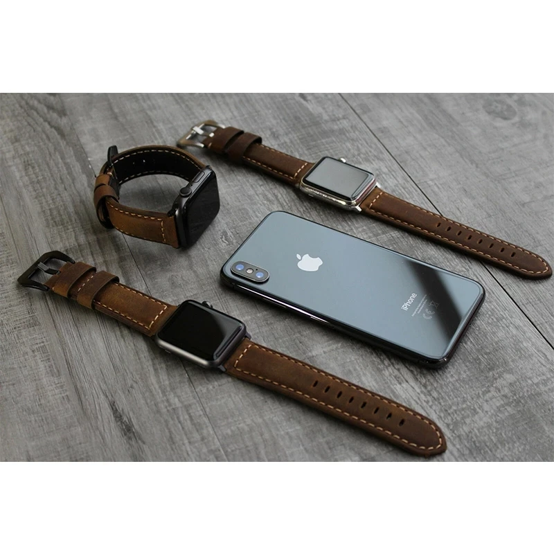 

For Apple Watch Series 6 5 4 3 2 1 100% brown Bull Leather Strap Band For iwatch band for apple watch band 42mm 4mm 38mm 40mm