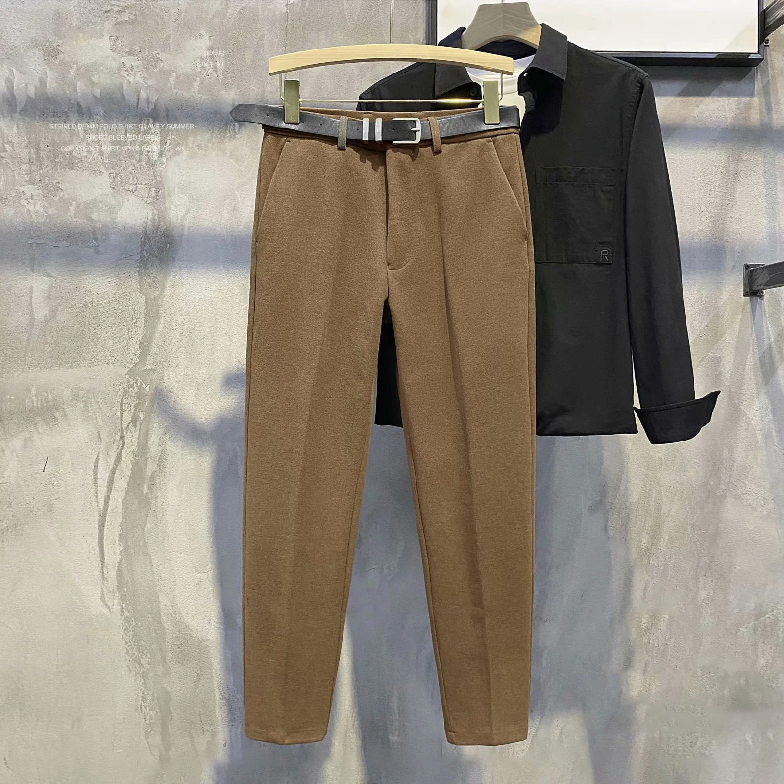 Зимние мужские плотные шерстяные Костюмные брюки повседневные Прямые