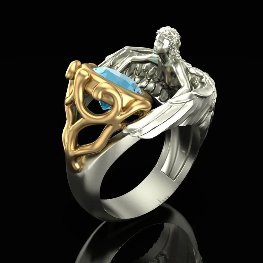 

S925 Sliver color Ring for Women Navy Blue Topaz Angel Wings silver 925 jewelry Gemstone Human Style Silver 925 diamond Ring