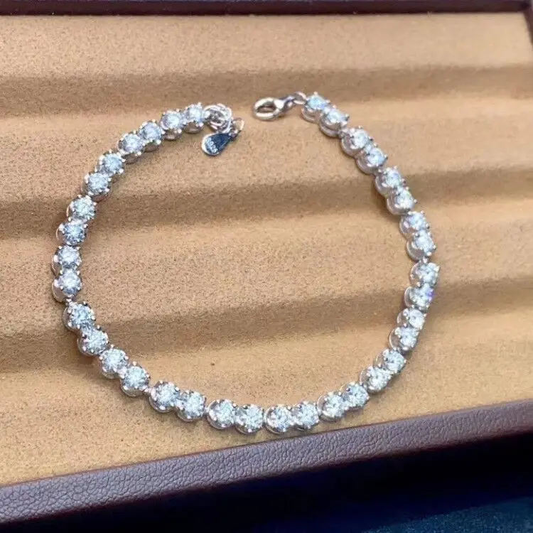

MeiBaPJ Luxurious Real Moissanite Diamond Bracelet 925 Sterling Silver White Stone Bangle for Women Fine Wedding Jewelry