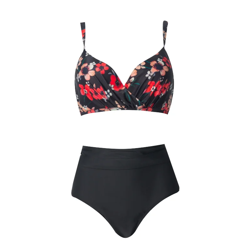 

2020 New Floral Print Swimsuit Push Up Beachwear Plus Size Swimwear XL-4XL Girl Cross Chest Bathing Suit High Waist Bikini Set