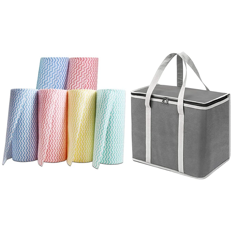 

2 шт. изолированные многоразовые продуктовые сумки-Тяжелая сумка для покупок и 6 рулонов одноразовых салфеток для мытья посуды