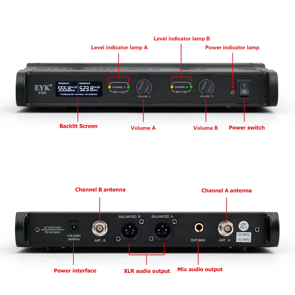 EYK E300 UHF двухканальный 2 металлический ручной микрофон передатчик с функцией отключения звука профессиональная караоке Беспроводная микрофонная система