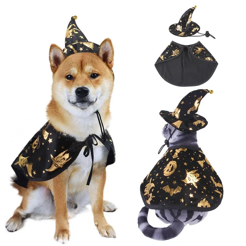 

Funny Dog Cloak Pet Costume Halloween Cosplay Print Wizard Cat Costume Suit For Pet Dog Cat Hat Decoration Party Dressing