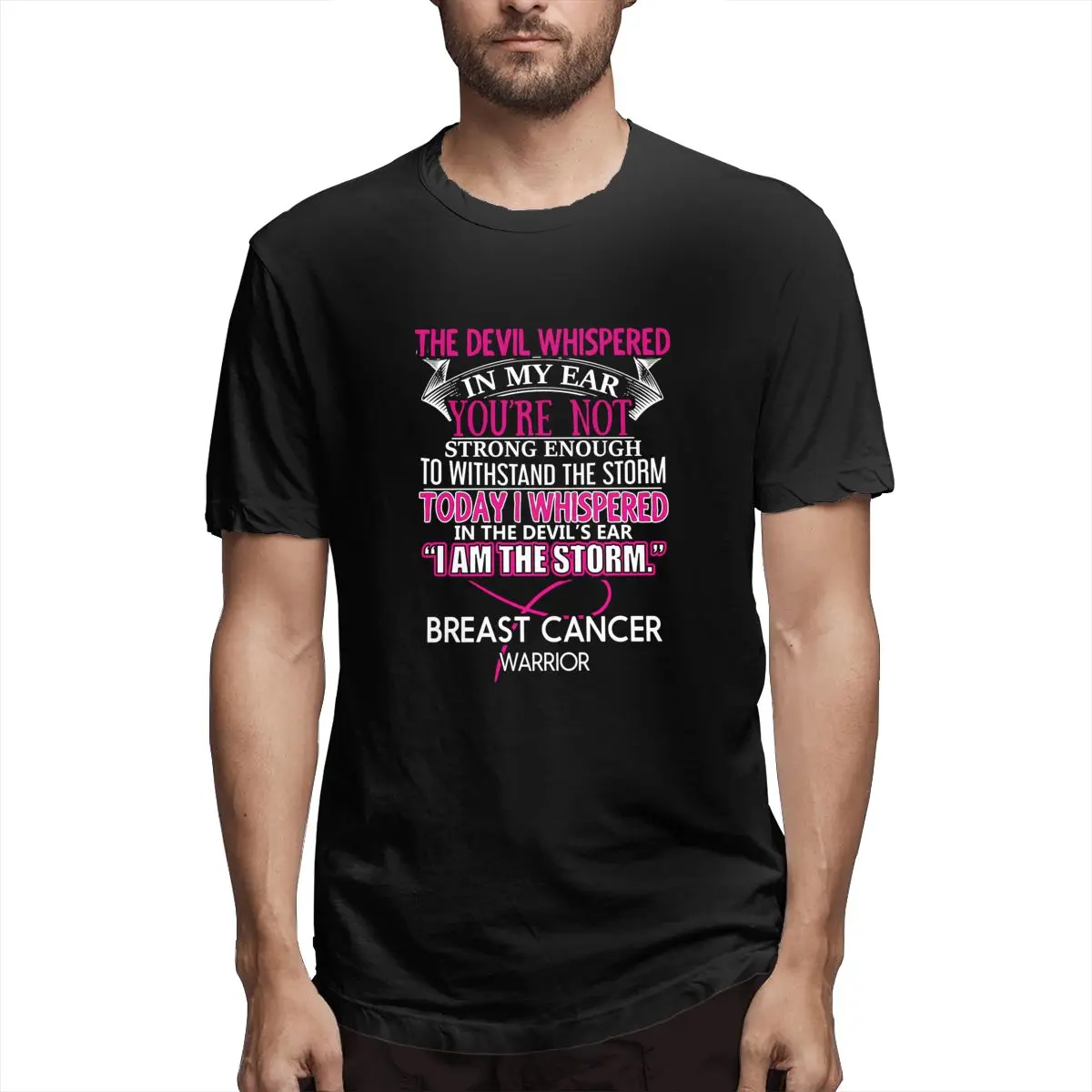 

I AM THE STORM - Breast Cancer WARRIOR Graphic Tee Men's Short Sleeve T-shirt Funny Cotton Tops
