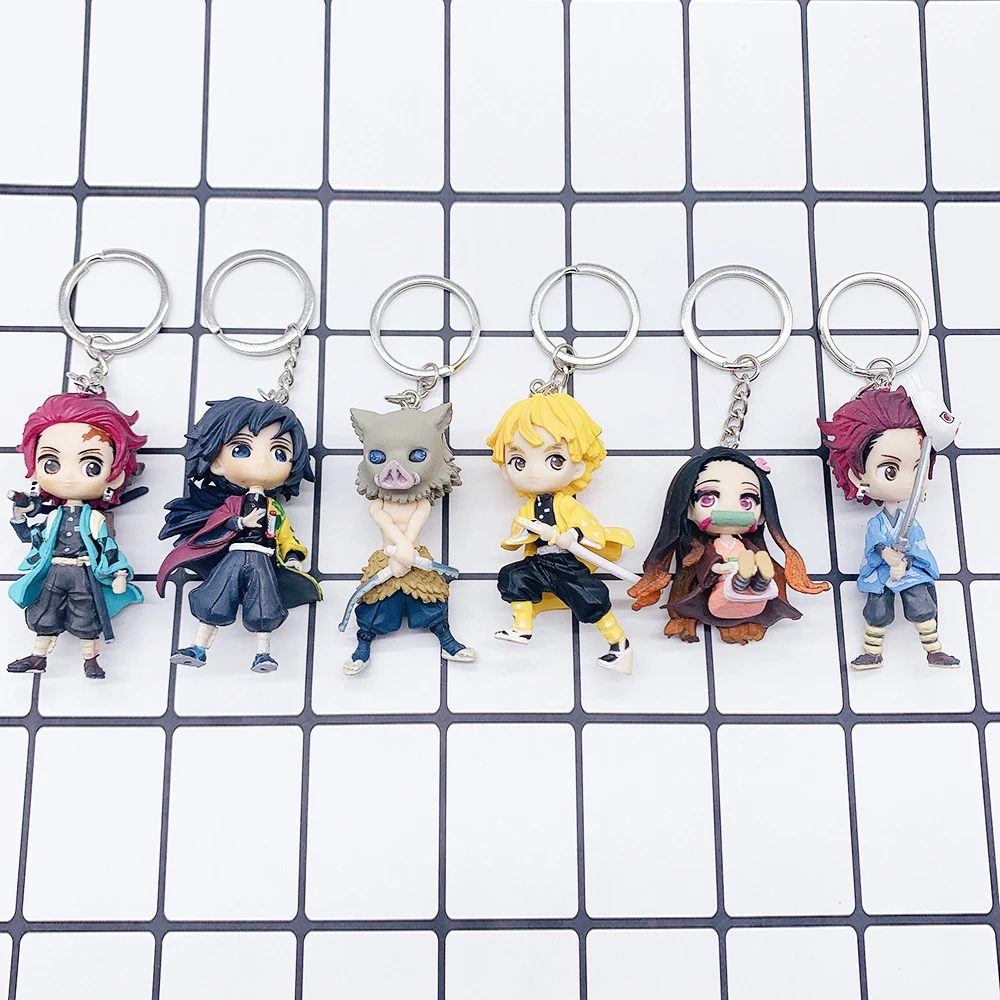 

Anime Demon Slayer Kimetsu No Yaiba Keychain Tanjirou Nezuko Zenitsu Inosuke Giyuu Keyring Blade of Ghost Pendant PVC Key Chains