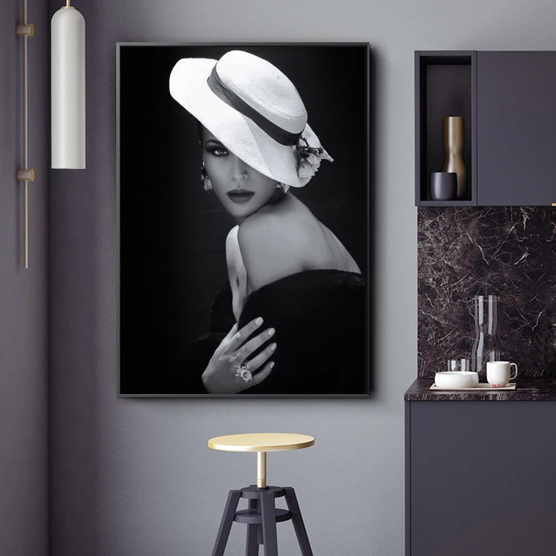 

Elegant Fashion Sexy Women Poster Black and White Figure Canvas Painting On The Wall Gallery Aisle Home Decor Picture Frameless
