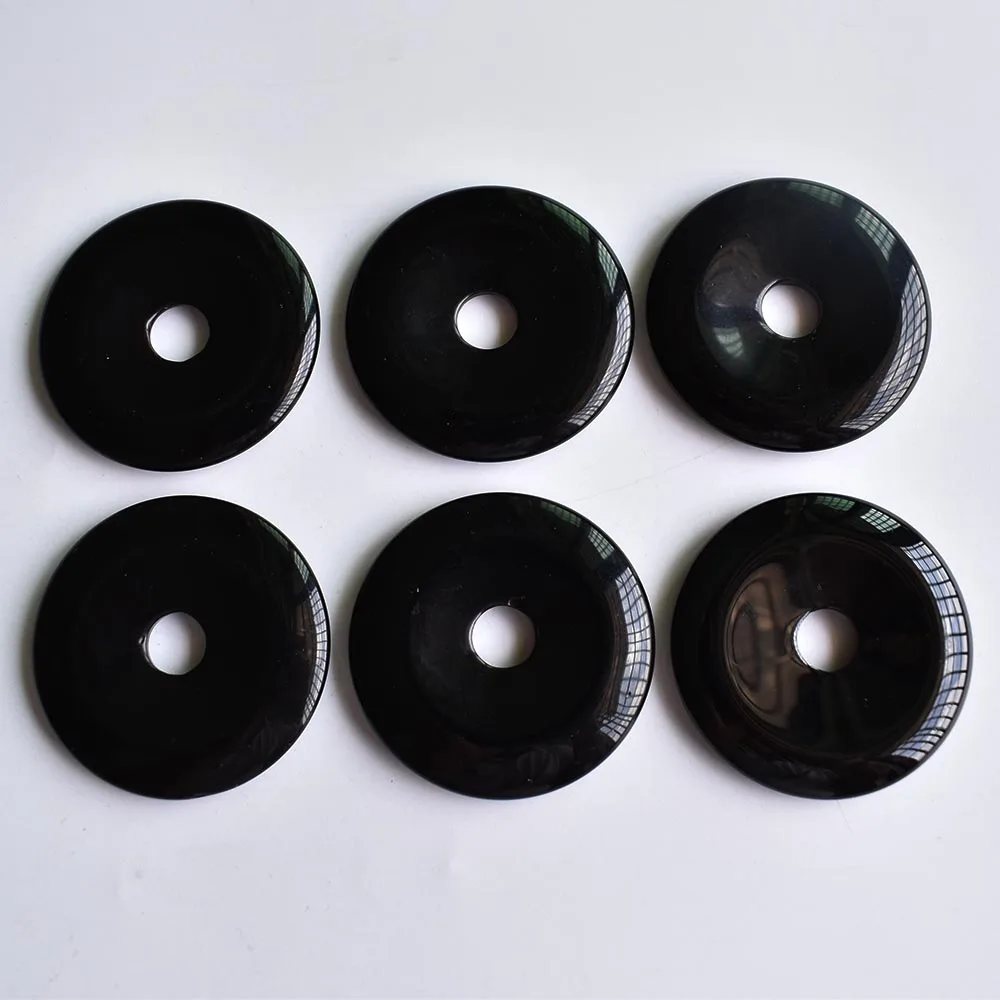 

Natural stone doughnut Necklace Pendant 40mm Round black onyx ladies jewelry gifts wholesale 6pcs/lot free shipping
