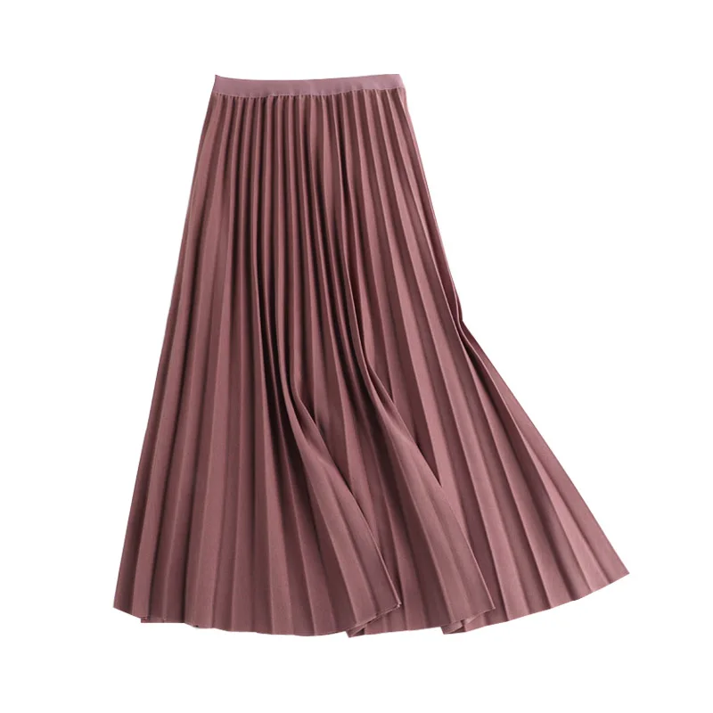 

New winter posed in han edition of tall waist show thin joker long pleated skirts elastic waist female a-line skirt