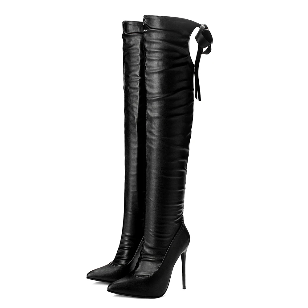 PU Thick Lining Г. Зимние новые качественные пикантные белые женские облегающие высокие модельные сапоги женская обувь телесного цвета на очень высоком каблуке Большие размеры 10, 43, 46, 48, ES760 - Цвет: PU Thick Lining