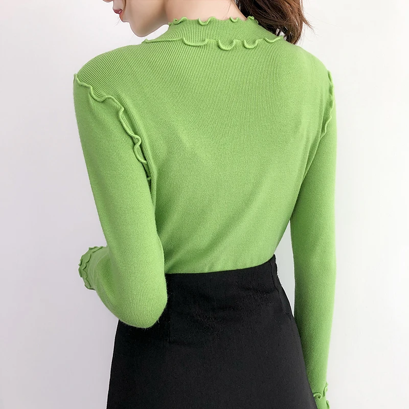 Lucyever Pearl Turtleneck Knitted Sweater Women Long Sleeve Elasticity Black Woman 2019 Winter Casual Simple Pull Femme | Женская одежда