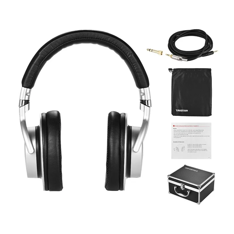 Silver TAKSTAR PRO 82 профессиональные студийные динамические мониторные наушники с аудио кабелем для записи мониторинга музыки - Цвет: Silver