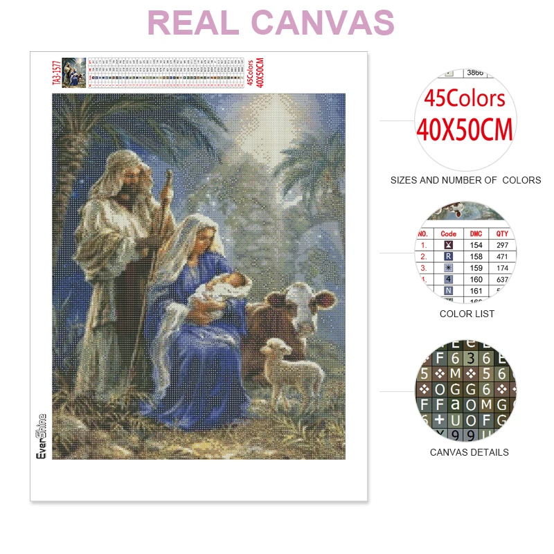 EverShine Diamond Painting Full Square Religion Embroidery Portrait Picture Rhinestones Mosaic Icons Art Hobby Gift | Дом и сад
