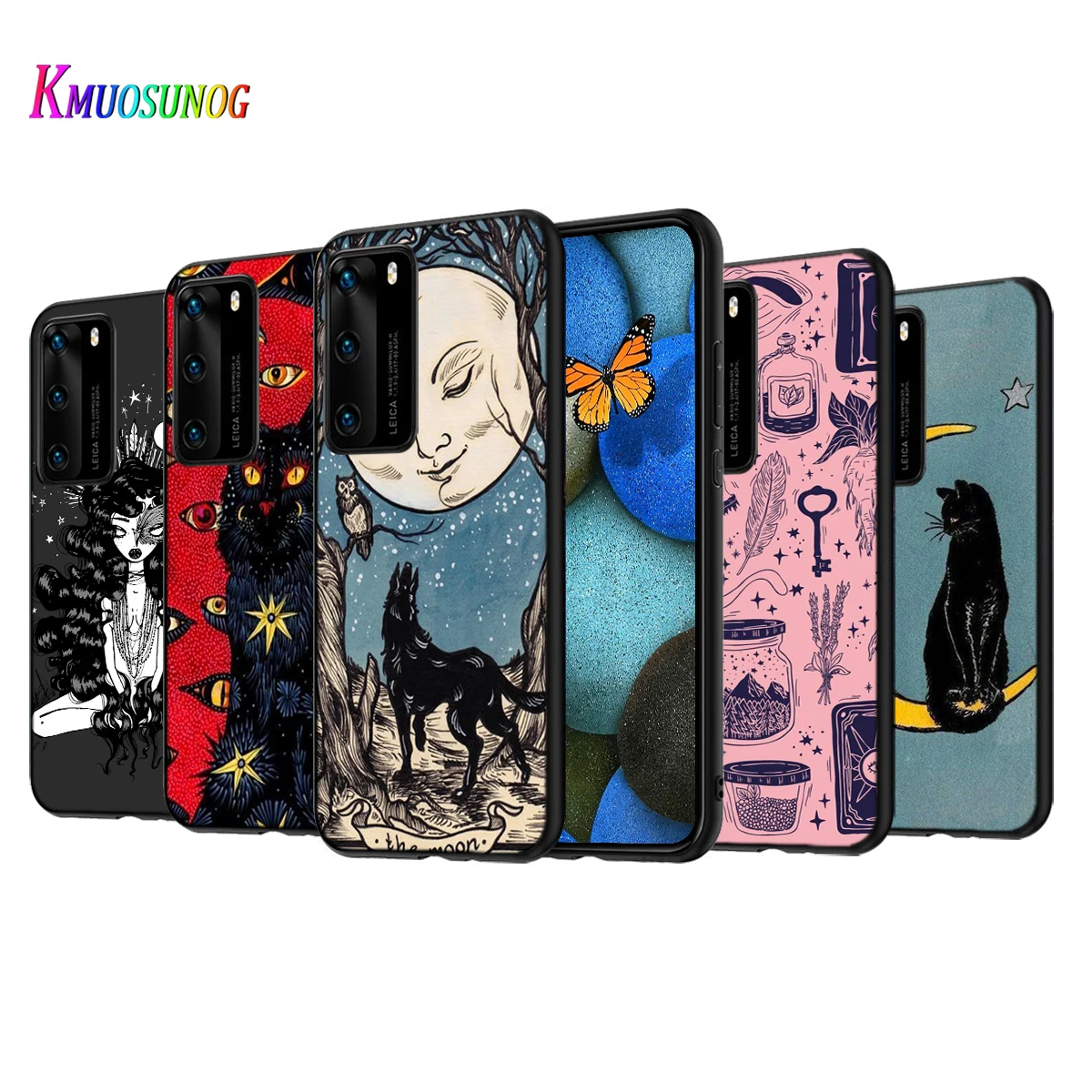 

Witches Moon Mystery Totem Silicone Cover For Huawei P50 P40 P30 P20 Pro P10 P9 F8 Lite E Plus 2016 5G Black TPU Phone Case