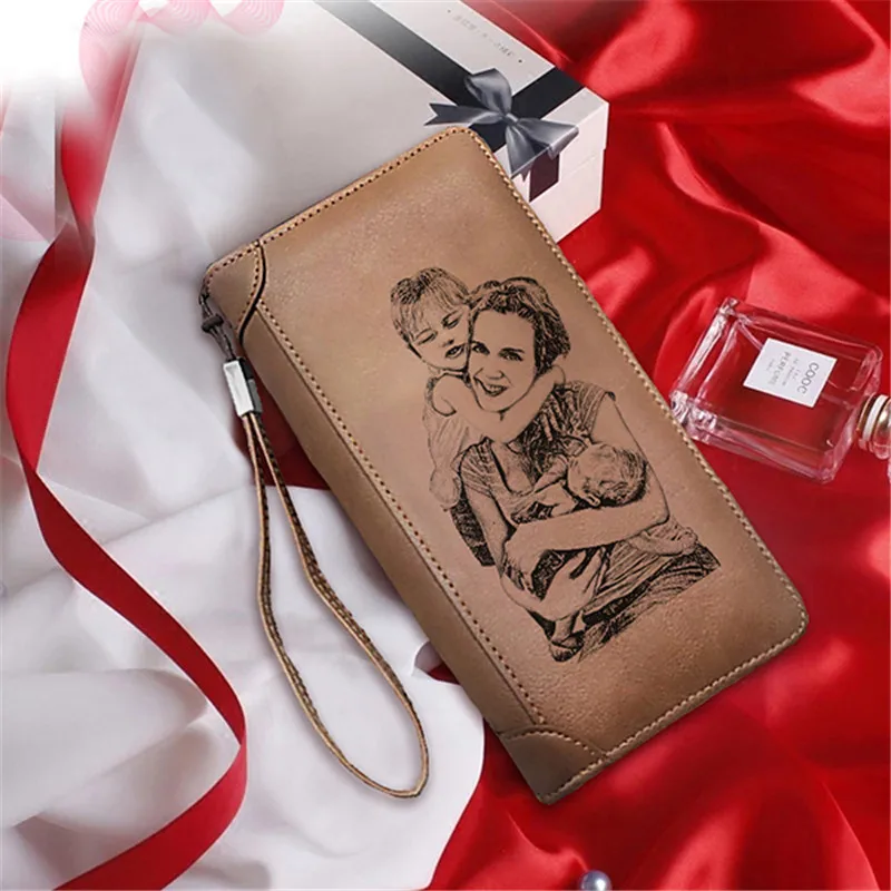 

Personalized Photo Women's Leather Brown Wallet Personalized Gift for Mother's Day Gifts for Mon Wife Grandmother Custom Wallets