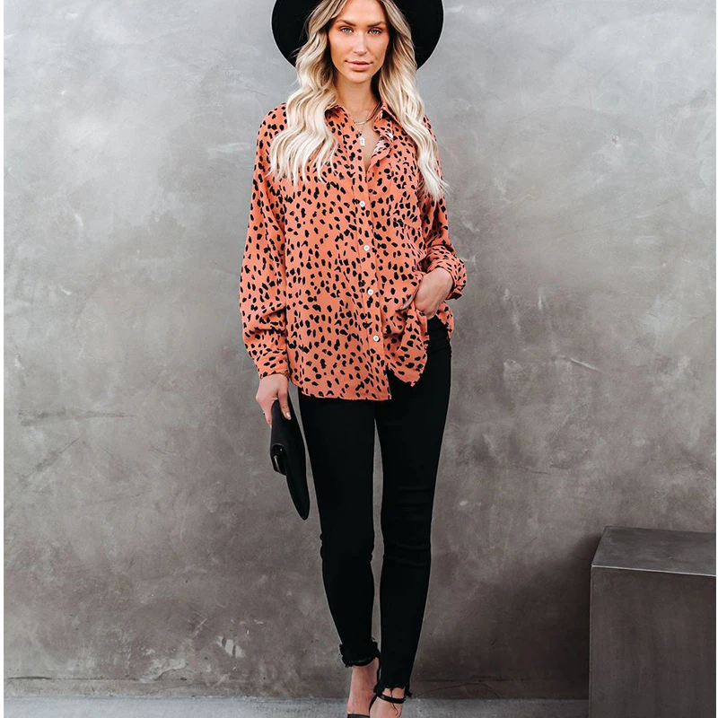 

Spring/Summer 2021 new women's shirt with polka dot printing lapel long-sleeved loose and thin single-breasted top
