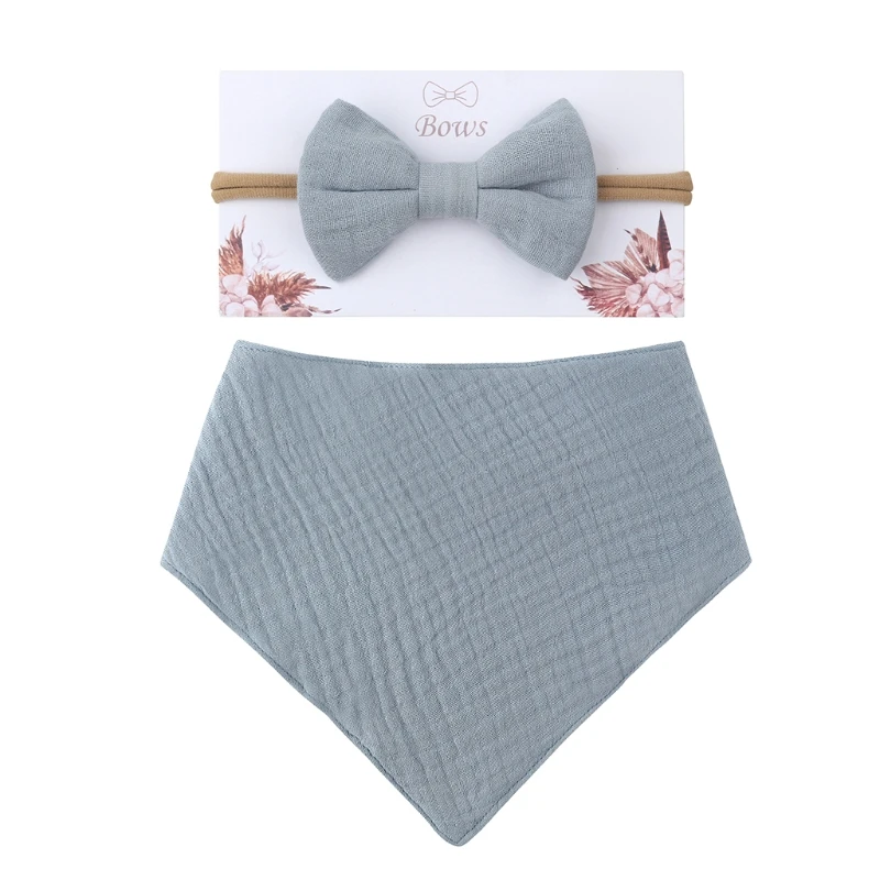 Conjunto de 2 uds el&aacute;stico para ni&ntilde;as, Diadema con lazo, toalla de Saliva, banda para el pelo lazada de Princesa-1