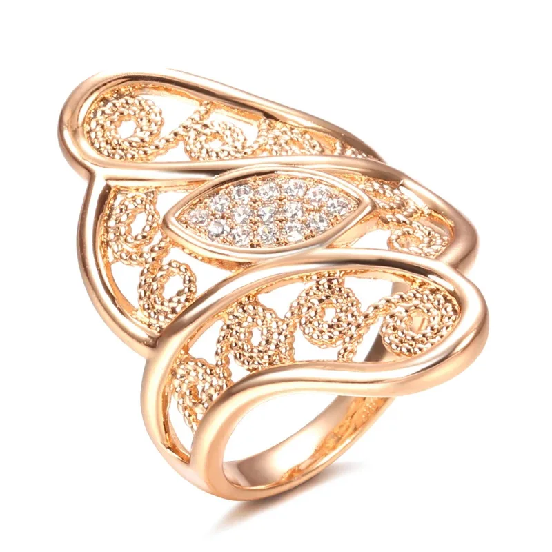 

Classic CZ White Natural Zircon Women Rose Gold Plated Ring Fashion Ethnic Bride Wedding Hollow Out Crystal Flower Rings Jewelry