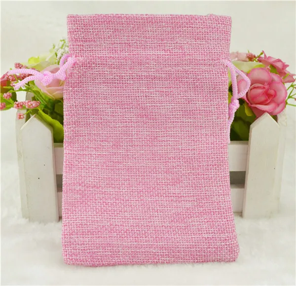 pink Хит, 50 шт., льняные джутовые мешочки на шнурке, хлопковые разноцветные пакеты для упаковки, подарок, Свадебные Рождественские Сумки для конфет(4 размера - Цвет: pink